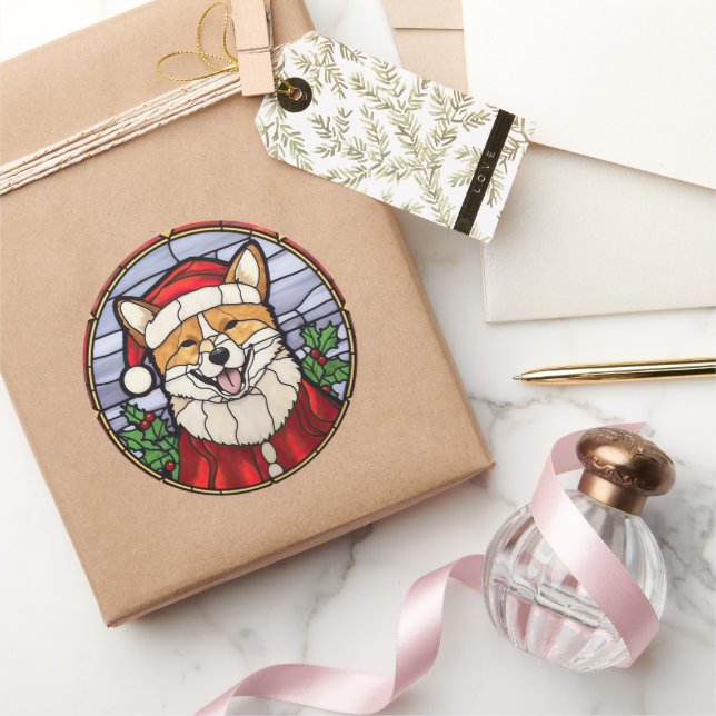 Shiba Inu Stained Glass Christmas  Classic Round Sticker (Gifting)