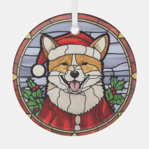 Shiba Inu Stained Glass Christmas  Glass Tree Decoration