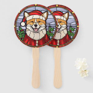 Shiba Inu Stained Glass Christmas  Hand Fan