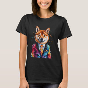 Shiba Inu Suit Dog Colourful Funny Animal Art Prin T-Shirt