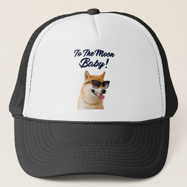 Shiba Inu To The Moon Cryptocurrency Coin SHIB Trucker Hat (Front)
