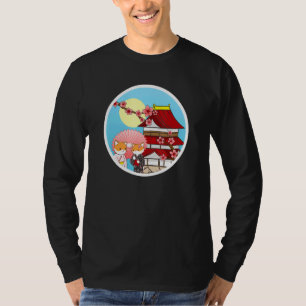 Shiba Inu Uni Dog Castle Temple Kimono Flower Sun T-Shirt