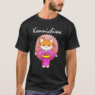 Shiba Inu Uni Dog Konnichiwa Kimono Flower Dress   T-Shirt