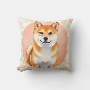 Shiba Inu Watercolor Japanese Wave Art Cushion