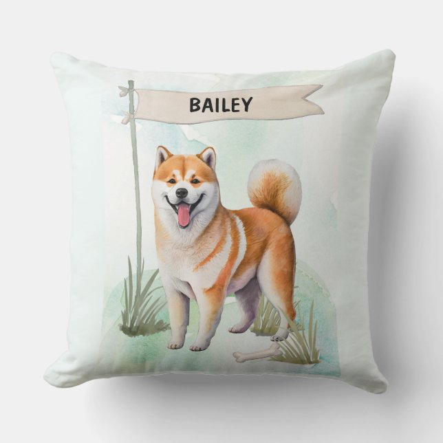Shiba Inu Watercolor Personalised Dog Cushion (Front)