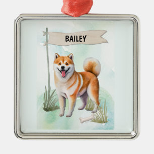 Shiba Inu Watercolor Personalized Dog Metal Tree Decoration