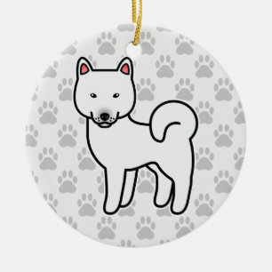 Shiba Inu White Ceramic Tree Decoration