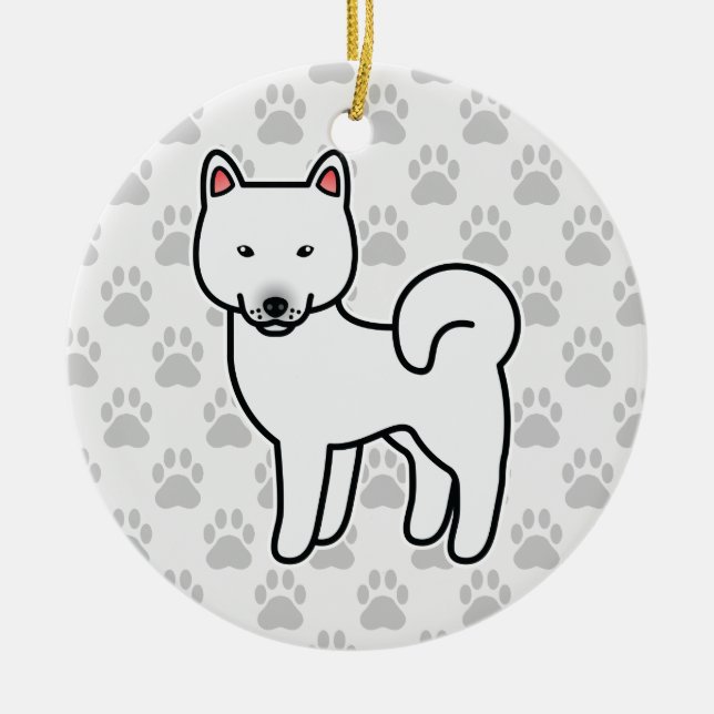 Shiba Inu White Ceramic Tree Decoration (Front)