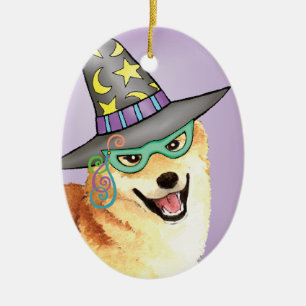 Shiba Inu Witch Ceramic Tree Decoration