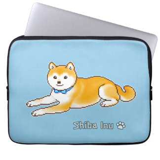 Shiba Inu With A Light Blue Collar Pixel Art Laptop Sleeve