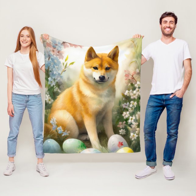 Shiba Inu with Easter Eggs Holiday  Fleece Blanket (In Situ)