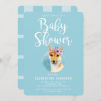 Shiba Inu with Flower Crown | Baby Shower Blue