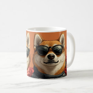 Shiba Inu  with Heart Roses Valentine's Day  Coffee Mug