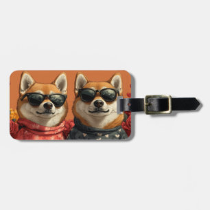 Shiba Inu with Heart Roses Valentine's Day Luggage Tag