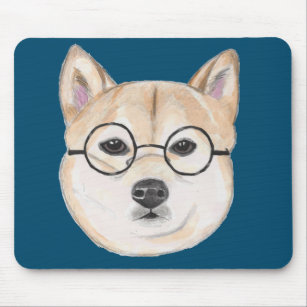Shiba Inu with Oversized Round Framed Glasses Mouse Mat