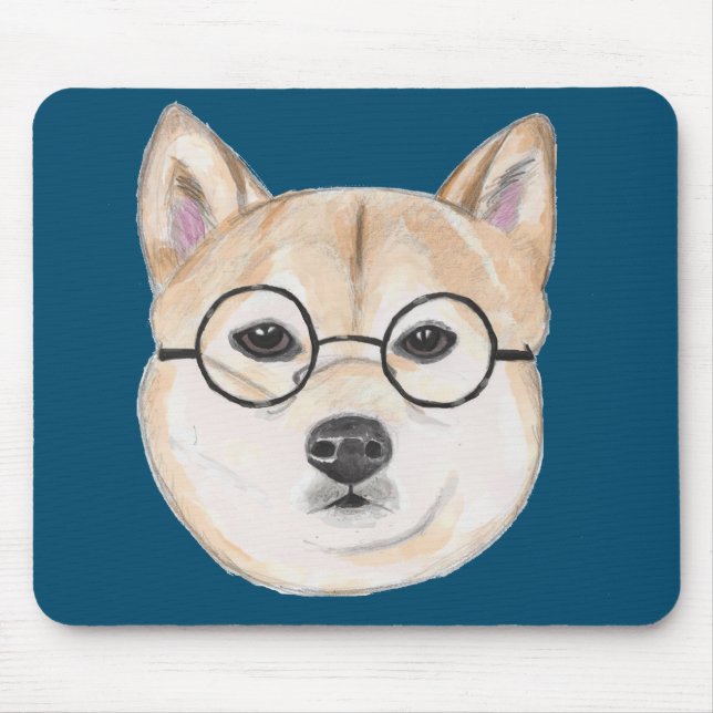 Shiba Inu with Oversized Round Framed Glasses Mouse Mat (Front)