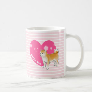 Shiba Inu with Pink Heart and Stripes Coffee Mug