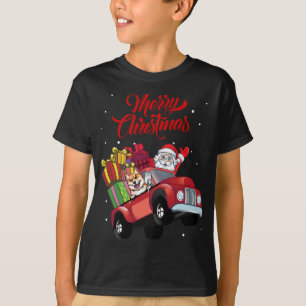 Shiba Inu With Santa Claus In Red Truck Dog T-Shirt