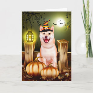 Shiba Inu with Witch Hat Halloween Card