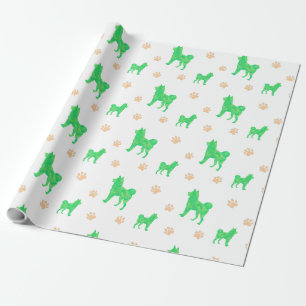 Shiba Inu Wrapping Paper - Minimal Green Gift