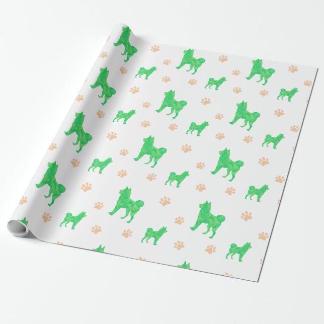 Shiba Inu Wrapping Paper - Minimal Green Gift  (Unrolled)