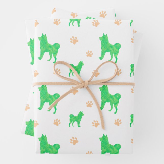 Shiba Inu Wrapping Paper - Minimal Green Gift  (In situ)
