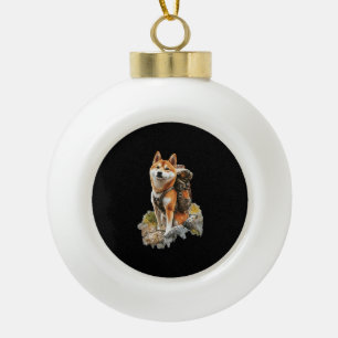 Shiba Pitbull Inu Ceramic Ball Christmas Ornament
