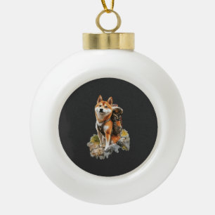 Shiba Pitbull Inu Ceramic Ball Christmas Ornament