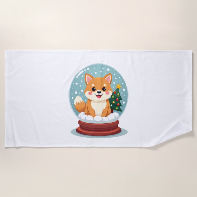 Shiba Snow Globe Beach Towel (Front)