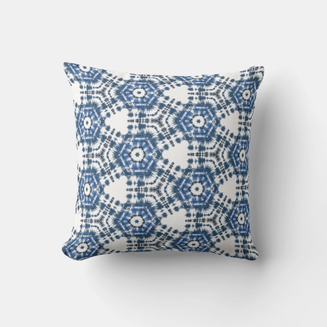 Shibori Abstract Pattern Indigo Blue Tie Dye Cushion (Front)