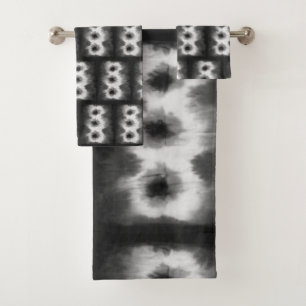 Shibori Black and White Tie Dye Pattern Bath Towel Set