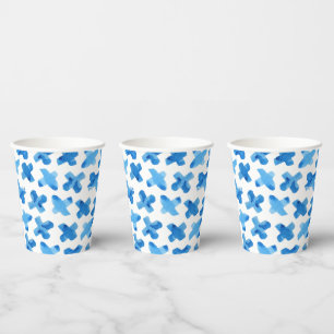 Shibori blue japanese watercolor cross x pattern paper cups