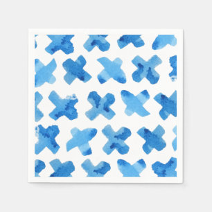 Shibori blue watercolor crosses x's pattern napkin