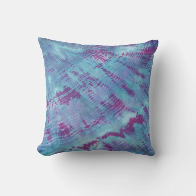Shibori Fabric Boho Blue Purple Tie Dye Pillow (Front)