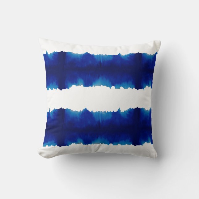 Shibori Fabric Modern Blue Large Stripe Tie Dye Cushion (Front)
