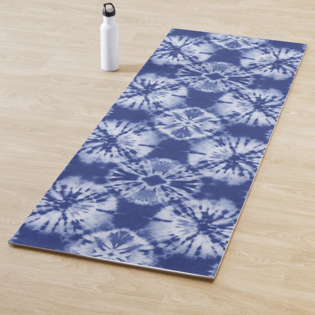 Shibori Indigo Blue Tie Dye Abstract Yoga Mat (In Situ)