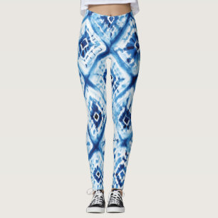 Shibori Indigo Blue Tie Dye Twist Pattern Leggings