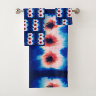 Shibori Tie Dye Blue Boho Bath Towel Set