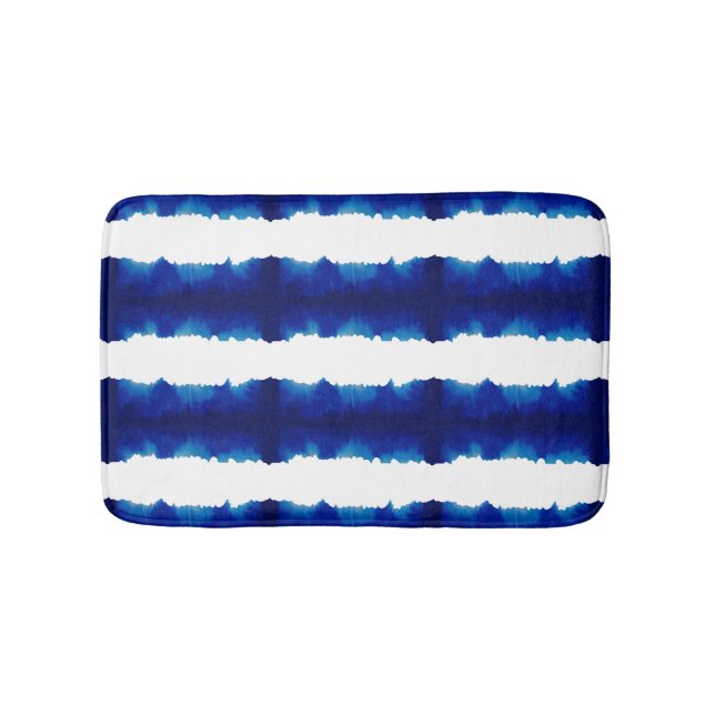 Shibori Tie Dye Blue Stripe Pattern Bath Mat (Front)