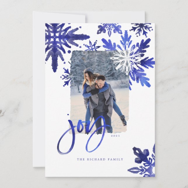 Shibori Tie Dye Indigo Blue Snowflakes Photo Holiday Card (Front)