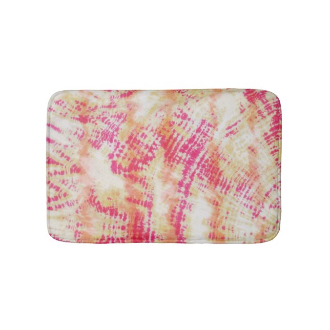 Shibori Tie Dye Pink Orange Bath Mat (Front)