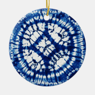 Shibori Tie Dye South Seas Indigo Batik Ceramic Tree Decoration