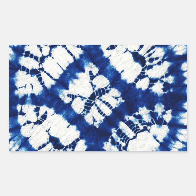 Shibori Tie Dye South Seas Indigo Batik Rectangular Sticker (Front)