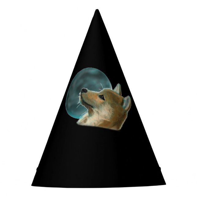 Shibu Inu Dog Looking At The Moon Party Hat (Front)