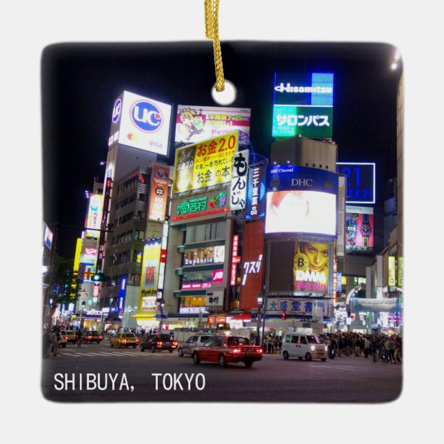 Shibuya City Lights Night in Tokyo Japan Ceramic Ornament (Front)