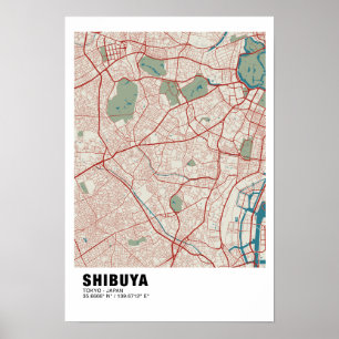 Shibuya Map Poster - Tokyo Stylish Colourful Map