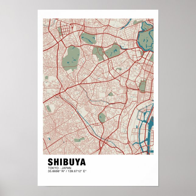 Shibuya Map Poster - Tokyo Stylish Colourful Map (Front)