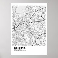 Shibuya Map Poster - Tokyo White Map