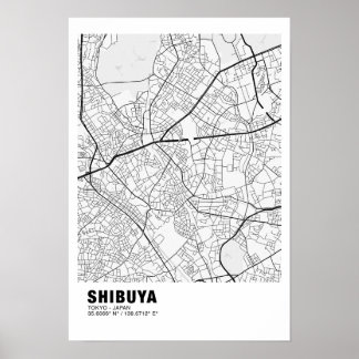 Shibuya Map Poster - Tokyo White Map