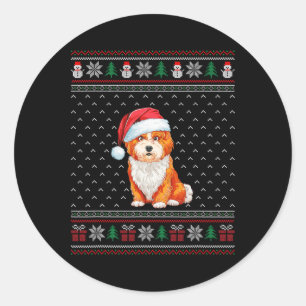 Shichon Dog Wearing Santa Hat Ugly Xmas Dog Lovers Classic Round Sticker